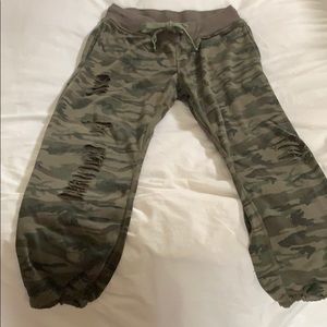 Distressed camo sweatpants